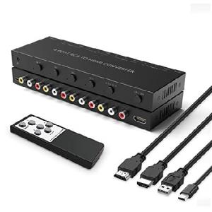 RuiPuo 4ポート AV - HDMIコンバーター 4ポート AV - HDMIスイッチャー IRリモコン付き 16:9/4:3対応 クイックスイッチ WII/N64/SNES/Xbox/PS1/PS2/PS3/VHS/VCRの商品画像