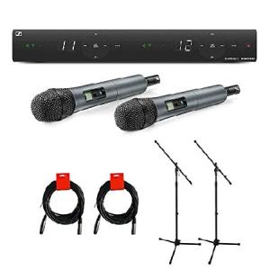 Sennheiser XSW 1-825 Dual-A Channel Wireless Microphone System with 2X Tripod Mic Stand ＆ 2X XLR-XLR Cable Bundle