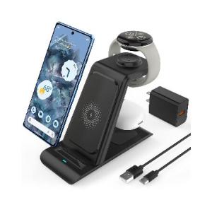 Upgraded 3 in 1 Wireless Charger for Google Pixel Watch 2/Fitbit Versa 4/3, Pixel 8/7/6 (pro)/7a, Pixel Buds Pro, Wireless Charging Station for Multip