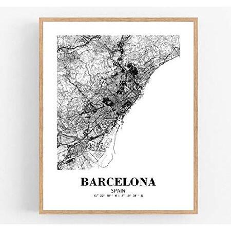 Eleville 8X10 フレームなし バルセロナ スペイン 都市 景色 抽象 道路 現代地図 ア...