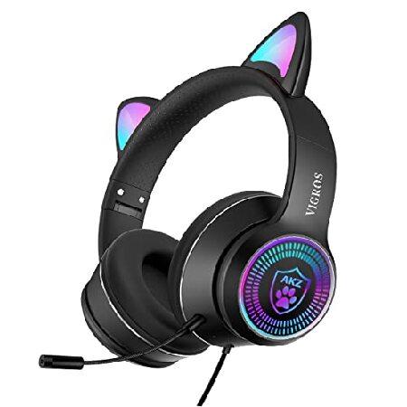 VIGROS Cat Ear Gaming Headphones Wired AUX 3.5mm L...