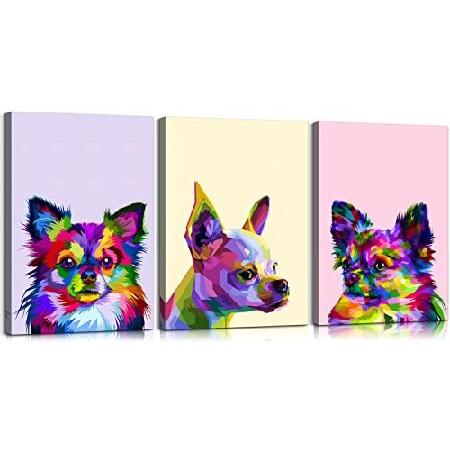 【並行輸入品】 3ピース ポップアート 犬 壁装飾 動物ポスター チワワアート 犬 ウォールアート ...