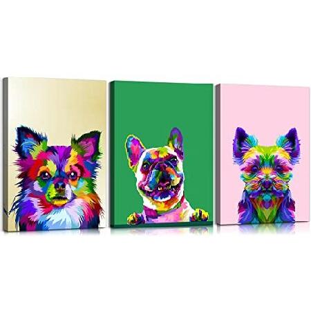 【並行輸入品】 3ピース フレンチブルドッグ 犬 ウォールアート ポップアート 壁装飾 動物 壁装飾...