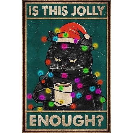 【並行輸入品】 ポスター クリスマス 黒猫 装飾 Is This Jolly Enough 面白い猫...
