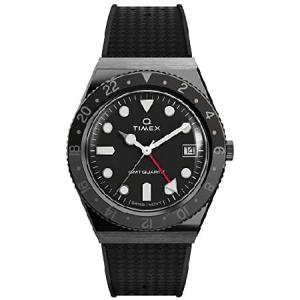 Timex Mens Q GMT 38mm Watch - Triple Black with Rubber Strapの商品画像