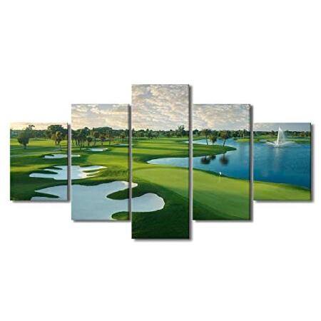 【並行輸入品】 ゴルフリンク風景画 リビングルーム用グリーンメドウピクチャー マルチパネルプリント ...