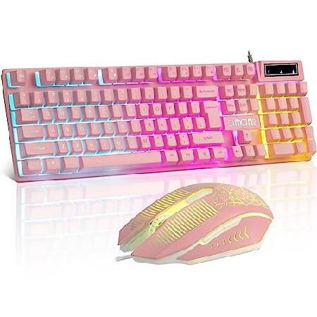 【並行輸入品】 ピンク ゲーミングキーボードとマウスのコンボ ライトアップメンブレン かわいいゲーミ...