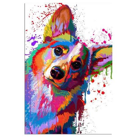 【並行輸入品】 カラフルなコーギーポスター 犬のキャンバスウォールアート カラフルなコーギー絵画絵画...