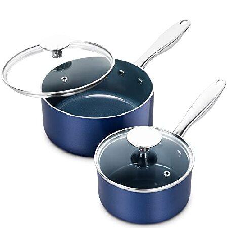 【並行輸入品】 MICHELANGELO Saucepan Set, 1Qt ＆ 2Qt Ceram...