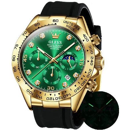 【並行輸入品】 OLEVS Watches for Men Green Gold Luxury An...
