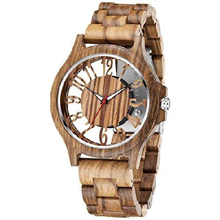【並行輸入品】 メンズハンドメイド木製腕時計メンズ軽量アナログクォーツ木製メンズ腕時計, シルバー＆...