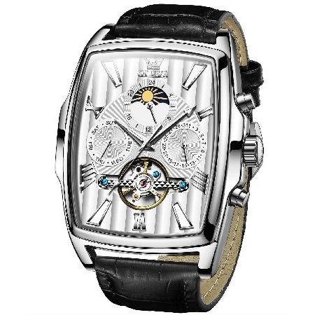 【並行輸入品】 OLEVS 自動腕時計 メンズ メカニカルブラウンレザーストラップ ドレス ムーンフ...