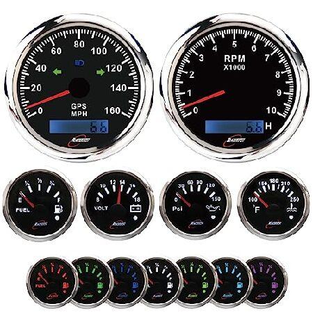 【並行輸入品】 RACETECH 6ゲージセット 7色LED ブラックダイヤル 85mm GPS ス...