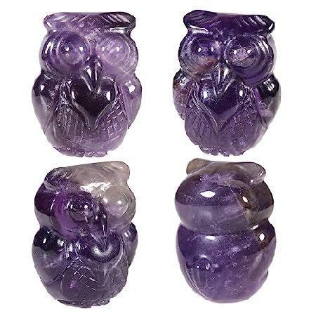 【並行輸入品】 mookaitedecor 4 pcs Amethyst Crystal Owl S...