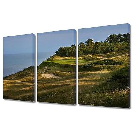 【並行輸入品】 3パネル 笛吹きの海峡 絵画 キャンバスプリント ウォールアート ゴルフコース ホー...