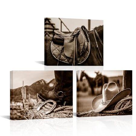 【並行輸入品】 OuElegent 3ピース セピア カウボーイ キャンバスプリント アメリカ西ロデ...