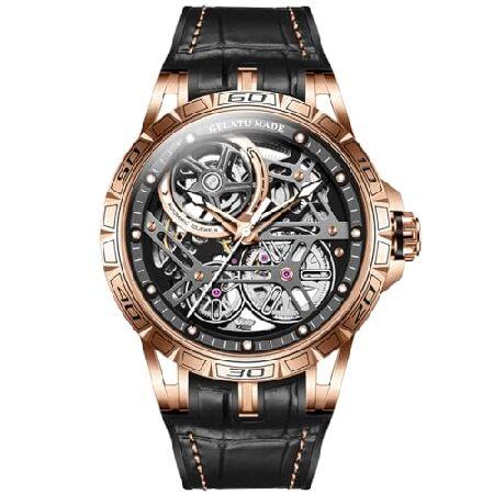 【並行輸入品】 OUPINKEスケルトンメンズ腕時計自動機械式高級腕時計サファイアクリスタルレザーバ...