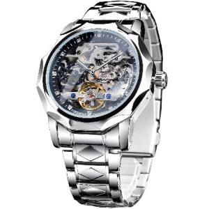 FORSINING Men&apos;s Luxury Silver Hollow Skeleton Tour...