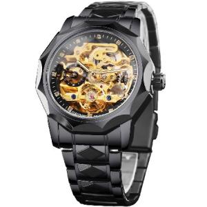 FORSINING Men&apos;s Luxury Black Hollow Skeleton Tourb...