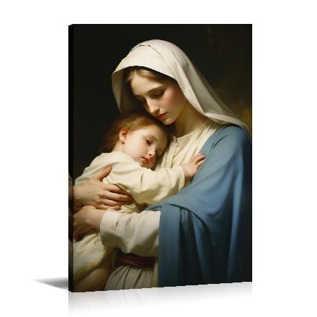 【並行輸入品】 聖母マリアと赤ちゃんイエスキャンバスウォールアート 聖家族写真 キリスト教絵画プリン...