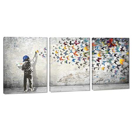 【並行輸入品】 グラフィティキャンバスウォールアート3パネルバンクシーピクチャーウォールデコボーイと...