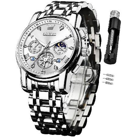 【並行輸入品】 OLEVS Watch for Men Stainless Steel Chrono...