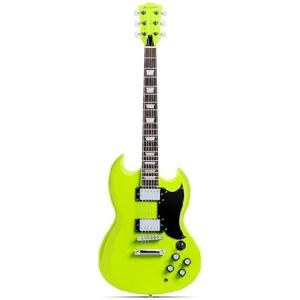 【並行輸入品】 Leo Jaymz 39インチ ソリッドボディ エレキギター - ポプラウッドボディ、メープルネックとローレルウッドフレットボード(蛍光グリーン)