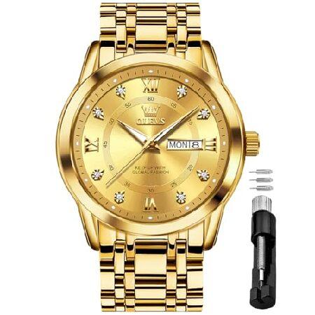 【並行輸入品】 OLEVS Gold Watch for Men Business Dress An...