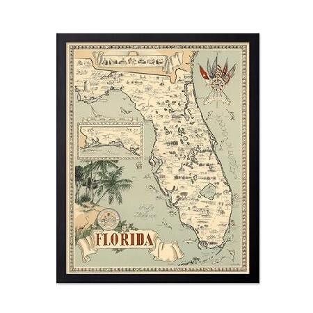 【並行輸入品】 Monem Art Vintage Map of Florida Print - T...