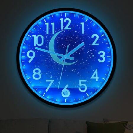 【並行輸入品】 JoFomp 暗闇で光る壁掛け時計 電池式、12インチ ブルームーン 静音 壁掛け時...