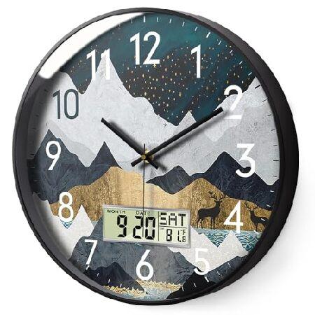 【並行輸入品】 SCOAGE サイレント アナログ 壁掛け時計 日付と温度、12インチ カチカチ音を...