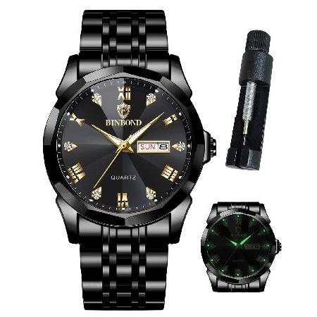 【並行輸入品】 BINBOND Black Watches for Men Luxury Diamo...