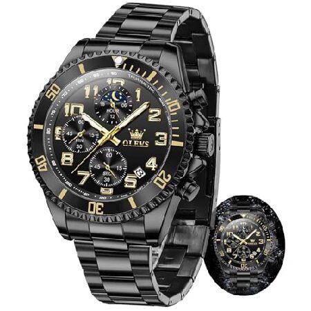 【並行輸入品】 OLEVS Black Watches for Men Chronograph Lu...