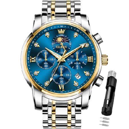 【並行輸入品】 OLEVS Blue Watch for Man Luxury Dress Moon...