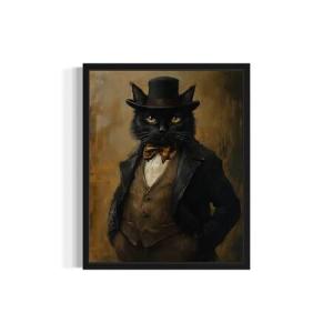 【並行輸入品】 ギャングスターキャットアートポスタープリント、子猫の絵画ユーモアポートレートペットアートワーク装飾ギャラリーA8(ギャングキャット、40.6 x