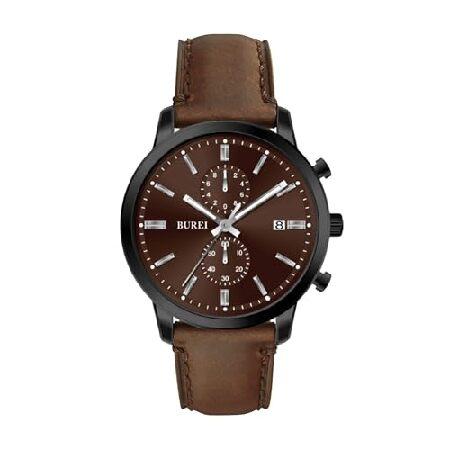 【並行輸入品】 BUREI Men's Leather Watches Chronograph Qu...