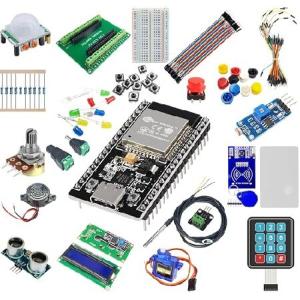 【並行輸入品】 ESP32スターターキット センサー、ディスプレイ、モジュール、ワイヤー付き - Arduino IDEとMicroPython用の20イン1エレクトロニクスキット | ES