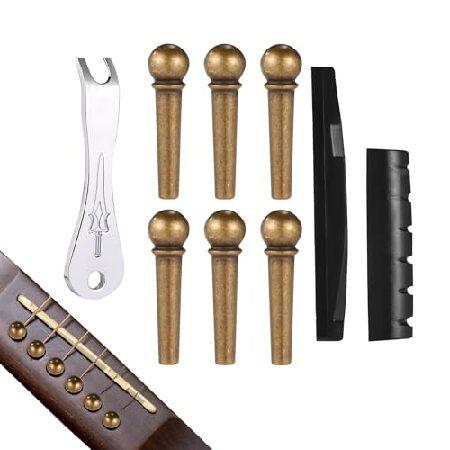 【並行輸入品】 メタルギターブリッジピン6個、ブリッジピンプーラーリムーバーサドルナット付きアコース...
