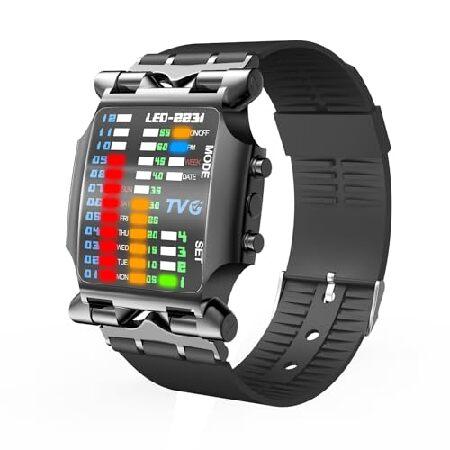 【並行輸入品】 TVG メンズ クリエイティブ バイナリマトリックス ブルー LED デジタル 防水...