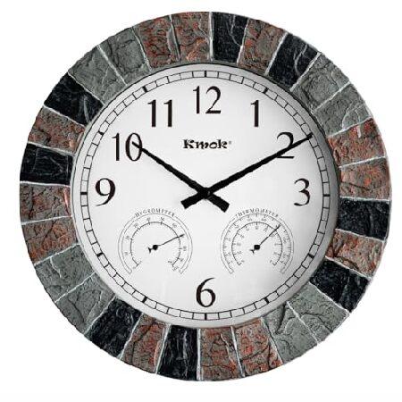 【並行輸入品】 Kmok 13.5インチ 人工スレート 防水 屋内/屋外 壁掛け時計 温度計＆湿度計...
