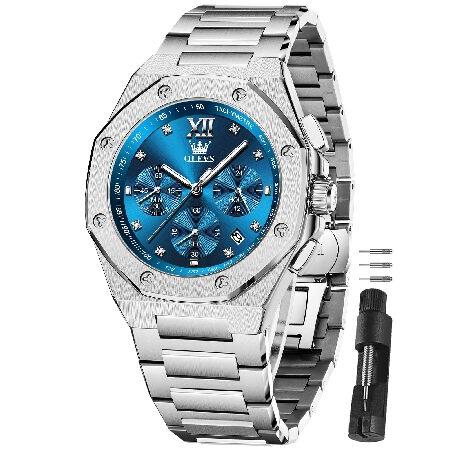 【並行輸入品】 OLVES Silver Watches for Men Blue Face Lux...