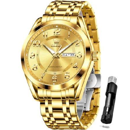 【並行輸入品】 OLEVS Gold Watch for Man Luxury Dress Larg...