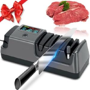 【並行輸入品】 電動ナイフシャープナー LCDスクリーン付き ストレート、鋸歯状、肉切り包丁、セラミックナイフ＆ハサミ、3回転速度調節可能な電動キッチンナイ
