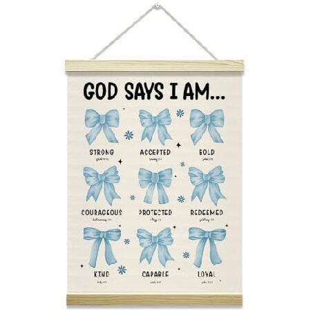 【並行輸入品】 キリスト教ポスターハンガーフレーム-God Says I Am、Bule Bow C...