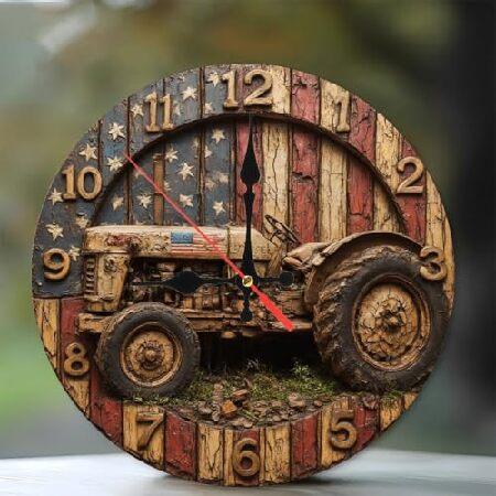 【並行輸入品】 ランチョリー アメリカ国旗 トラクター 壁掛け時計 素朴な農家の装飾 12インチ 木...