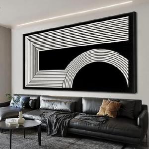 【並行輸入品】 抽象的なウォールアート モダンキャンバスアート 壁装飾 幾何学的なライン キャンバスアートワークプリント 絵画 白黒アート モダンピクチャー