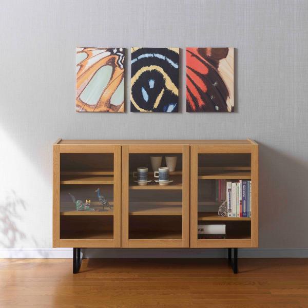 サイドボード ガラス扉 キャビネット キャナルオーク 幅120cm 奥行33cm 高さ75cm BL...