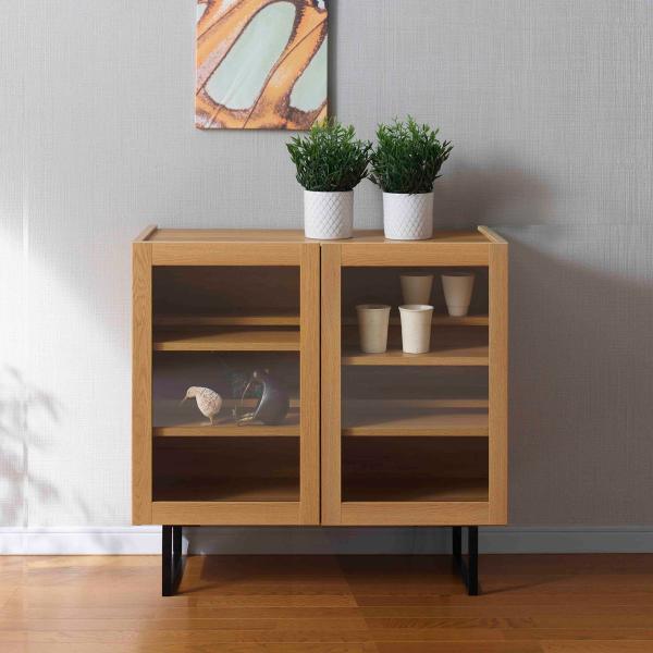 サイドボード ガラス扉 キャビネット キャナルオーク 幅80cm 奥行33cm 高さ75cm BLC...