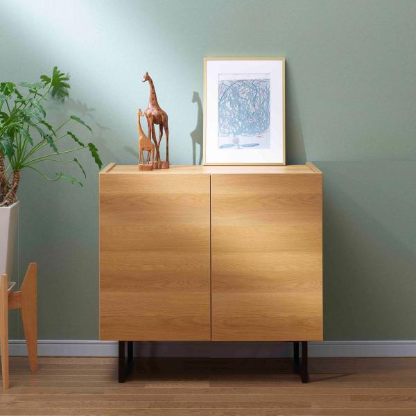 サイドボード 板扉 キャビネット キャナルオーク 幅80cm 奥行33cm 高さ75cm BLC-8...