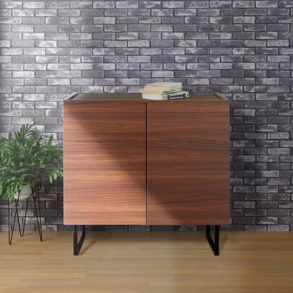 サイドボード 板扉 キャビネット リアルウォルナット 幅80cm 奥行33cm 高さ75cm BLD...